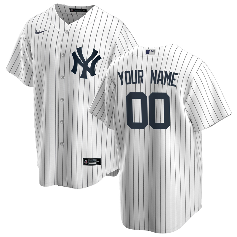 2020 MLB Men New York Yankees Nike White Navy Home 2020 Replica Custom Jersey 1